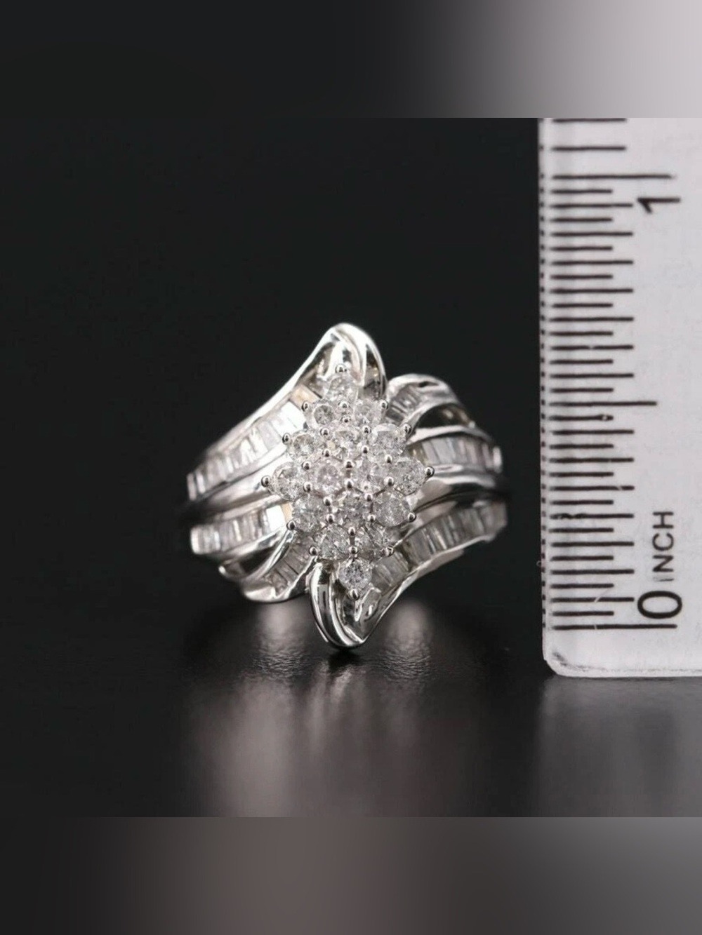 JWBR LADIES 10K SOLID WHITE GOLD DIAMOND CLUSTER COCKTAIL RING 0.98 CTW SIZE 6 - Picture 7 of 7